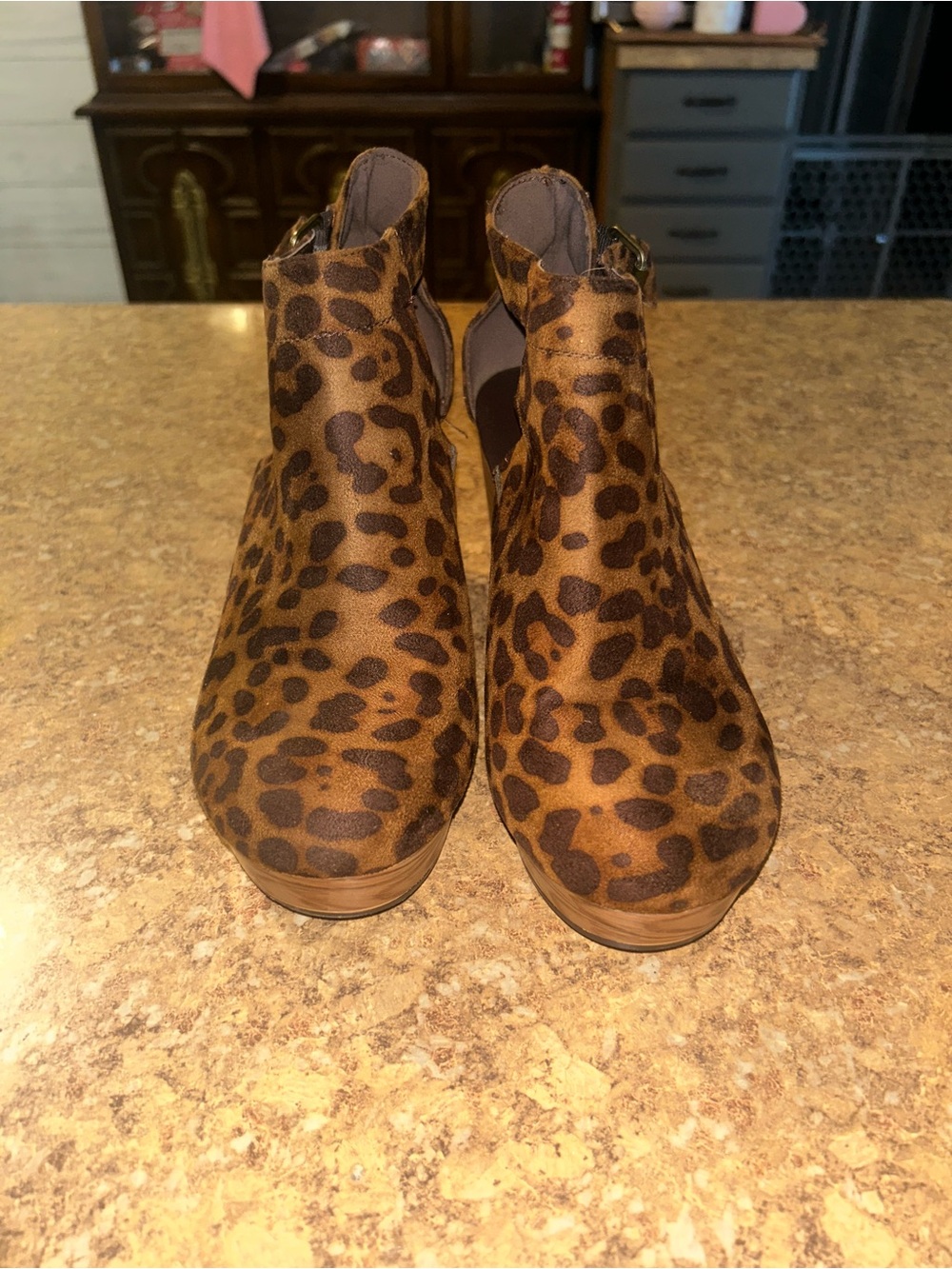 Leopard Print Women's Ankle Booties - Brown